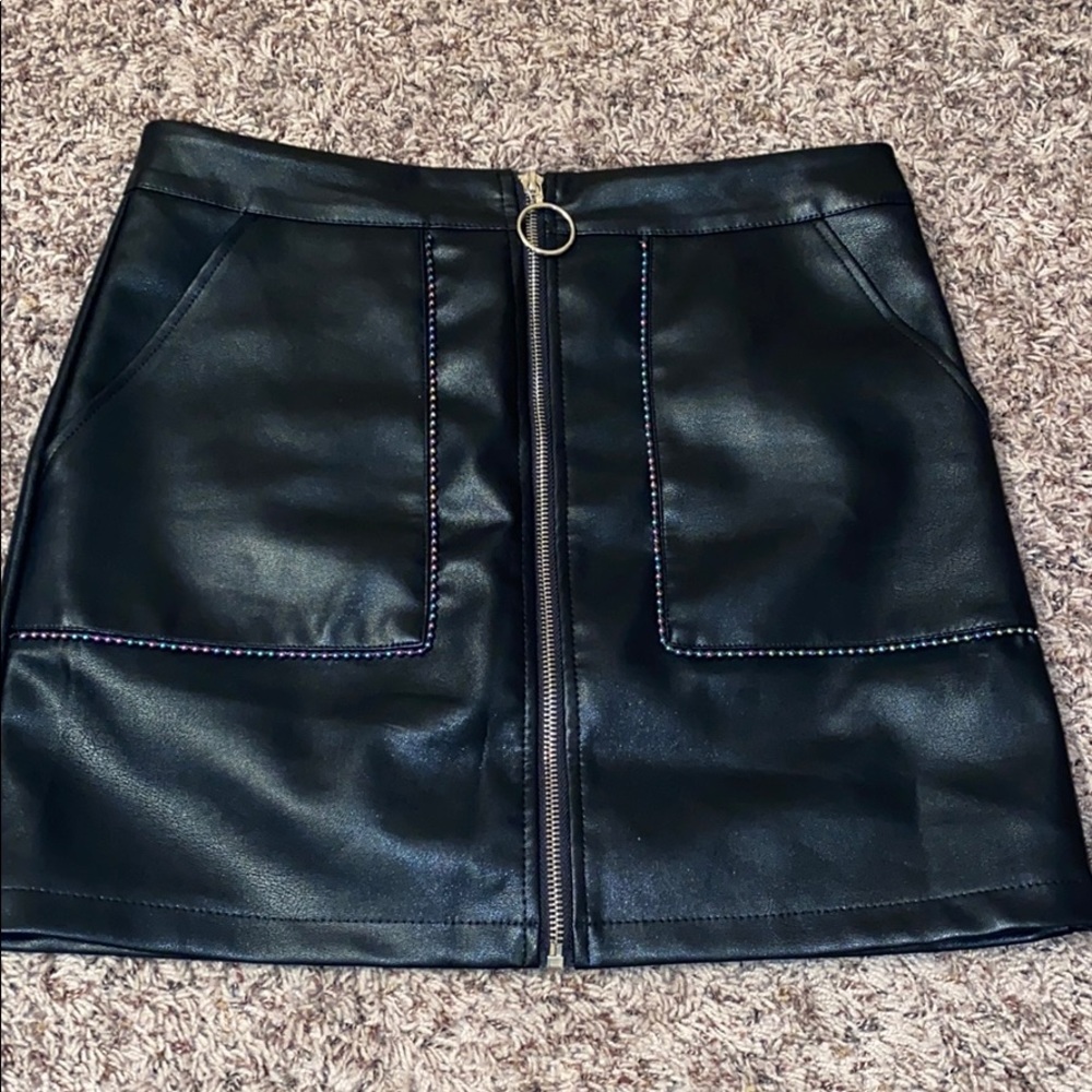 Leather skirt and jacket
